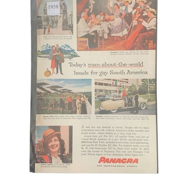 Vintage 1958 Panagra Pan American Grace Airways Man about the World Ad Advertise - Picture 2 of 4